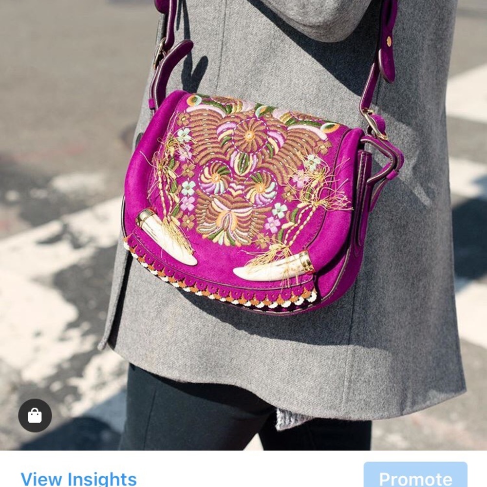 Roberto Cavalli purple suede beadded crossbody bag